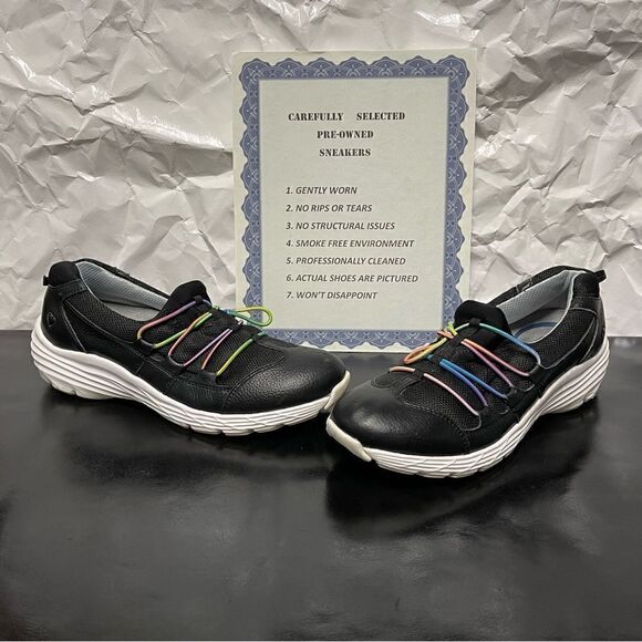 Nurse Mates Dash  Black Leather Slip On Nurse Sneakers Size 8.5M - Picture 2 of 16